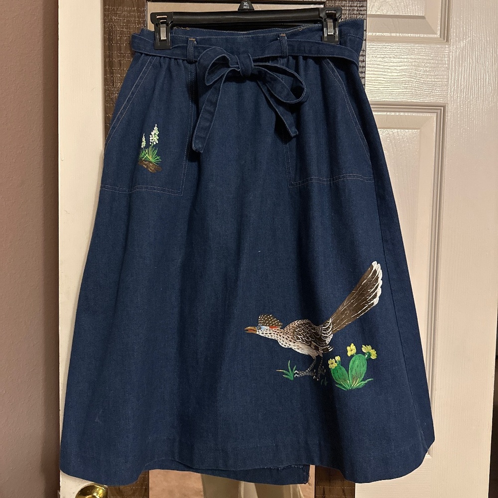 Vintage hand painted denim skirt
